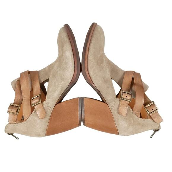 Kork-ease Stina Boots Leather Strappy Heeled Booties Taupe Beige Cutout Fall - Picture 5 of 13